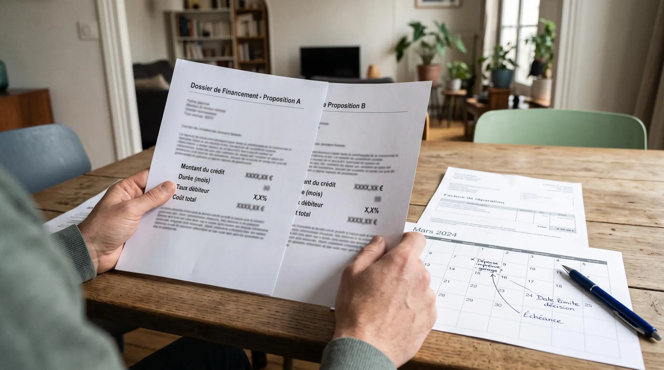 Documents de financement et calendrier examinés sur une table